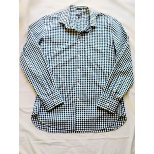 Men J Crew Cotton Stretch Wrinkle Free Green White Long Slv Check Button Shirt L